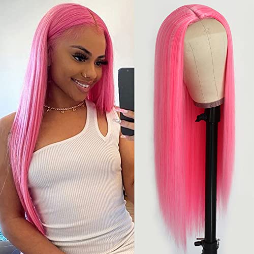 Pink Synthetic Hair Wigs for Women - Pastel Pink, Long Straight, Heat Resistant
