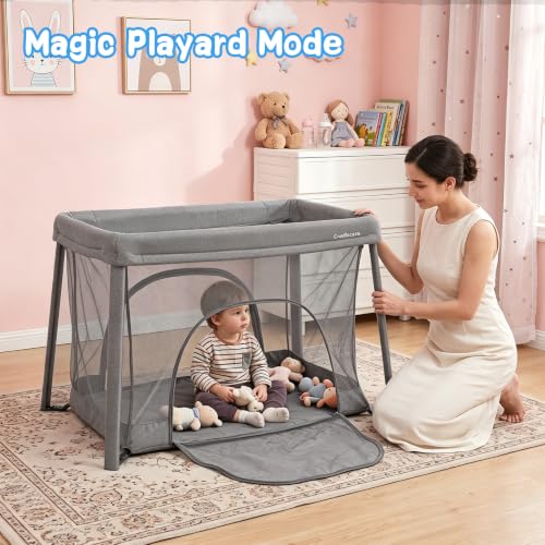 Travel Pack and Play with Bassinet - Grey Portable Baby Playpen & Sleep Space