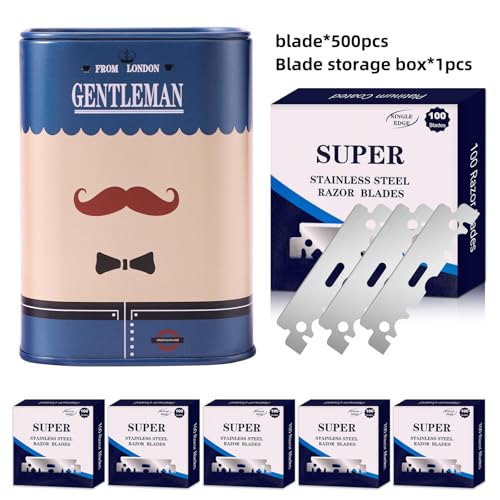 Razor Disposal Container + 500 Single Edge Razor Blades, for Barbershops and Home Use, for Frequent Blade Replacement and Safe Storage Blades