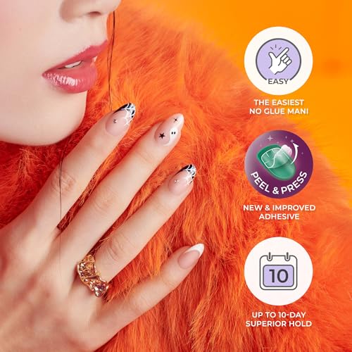 KISS imPRESS Halloween Press On Nails, ¡®Coming Near¡¯, Black, Short Squoval, Magnetic Powder Effect, No Glue, Glow-In-The-Dark, Includes Prep Pad, Mini Nail File, Manicure Stick & 30 Fake Nails