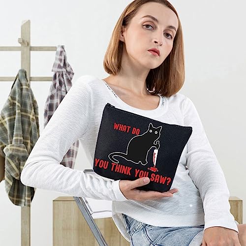 WZMPA Murderous Cat With Knife Cosmetic Bag Murderous Cat Fans Gift What Do You Think You Saw Cat Makeup Bag Murderous Cat Merchandise (THINK YOU SAW)