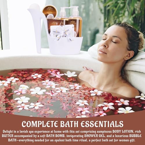 Luxury Spa Gifts for Women ? 8 Pc Coconut Scented Bath and Body Set with Bubble Bath, Lotion & More ? Luxury Self Care Kit for Wife, Mom, Best Friend, Girlfriend, Anniversary Gift by Draizee