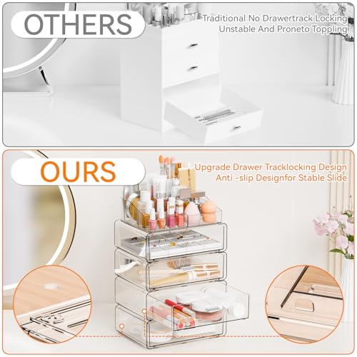 Yieach 4-Drawer Clear Acrylic Makeup Organizer with 5 Tiers for Countertop Storage
