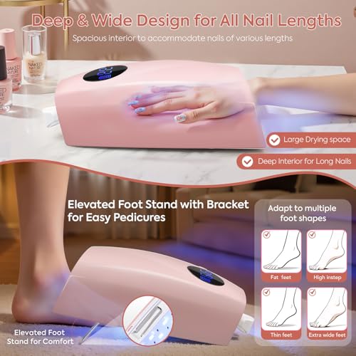 Pink UV LED Nail Lamp 72W Cordless Gel Curing with 45 Beads for Nails