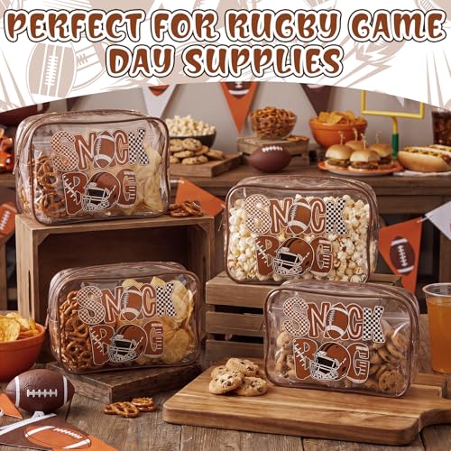 Football Snack Bags - 12 Pcs PVC Clear Party Pouches with Zippers - Stylish Football Variation
