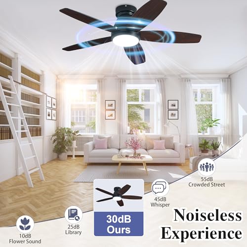 Black 42 Inch Ceiling Fan with Lights & Remote Control - Flush Mount Indoor/Outdoor