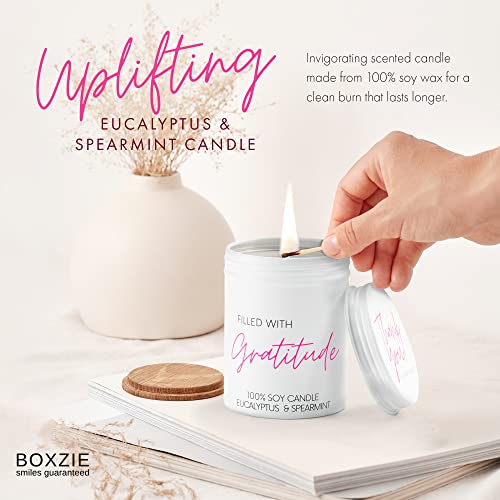 Boxzie Thank You Gifts for Women, Appreciation Gift Box Set, Cute Gratitude Basket Ideas - Thoughtful Candle Presents for Employee, Boss, Coworker, Hostess, Female, Secretary, Teacher, Friend