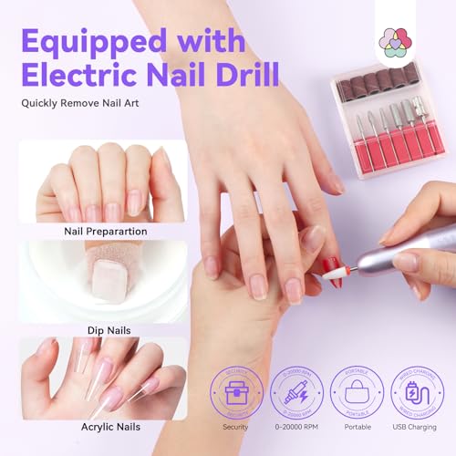 Dip Powder Nail Kit with Electric Nail Drill - 69Pcs Clear Gel Set for Home & Salon