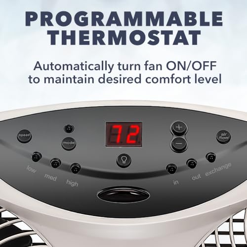 Bionaire Window Fan with Reversible Airflow, Thermostat & Remote, Fits 24-36" Windows