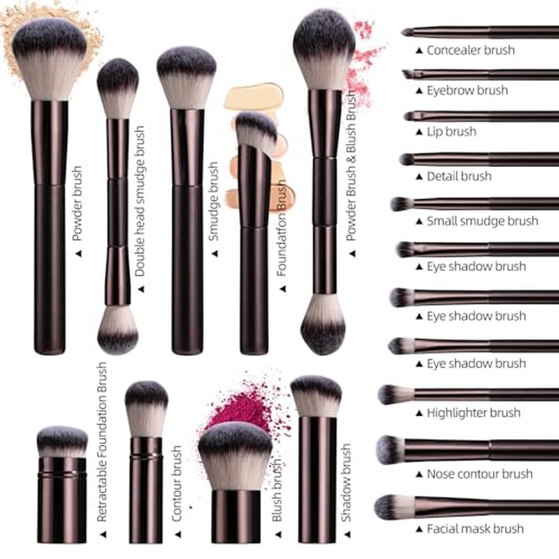 BS-MALL Professional Makeup Brush Set With Portable Case Triangle Puff 14 Pcs for Liquid, Cream, and Powder
