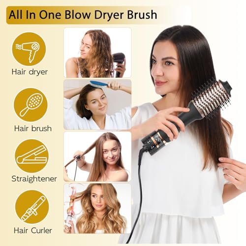 Nicebay Hair Dryer Brush with Display Screen - Black & Rose Gold, Anti-Frizz Styler and Volumizer