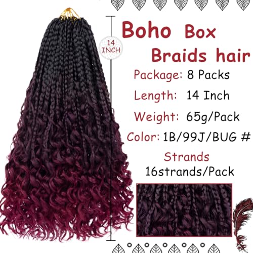 14 Inch Boho Box Braids Crochet Hair Set 8 Packs - Natural Curly Ends, Synthetic Braiding Hair for Women