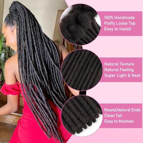 Dreadlock Extensions for Men Women 14 Inch 0.4cm 10 Strands Natural Black Handmade Locs
