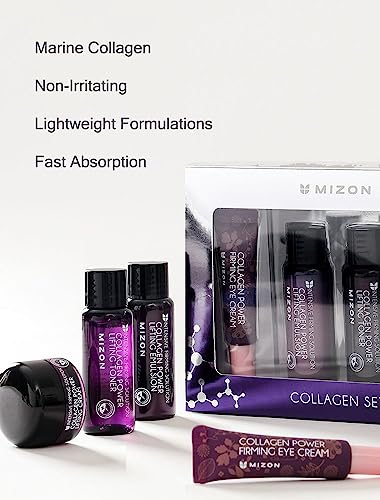 MIZON Marine Collagen Mini Travel Skincare Set Unscented - Toner, Emulsion, Face & Eye Cream