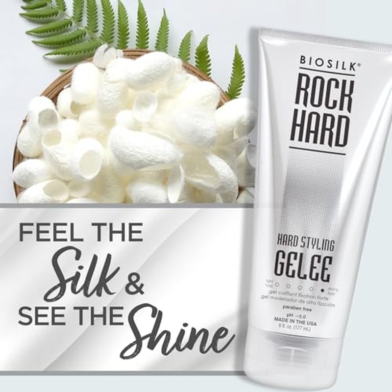 BioSilk Rock Hard Gel, Firm-Hold Hair Gel for Long-Lasting Styles, Shapes, Defines & Adds Shine, Sulfate-Free, Paraben-Free, Cruelty-Free, 6?Oz