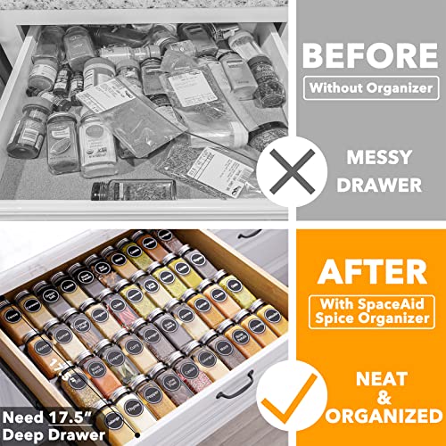 SpaceAid 40 Jars Spice Drawer Organizer with 386 Labels, 4-Tier Rack, 18.5" Wide
