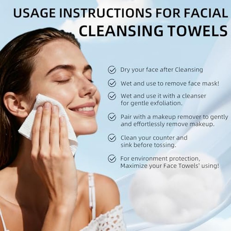 Disposable Face Towel XL (50 Count, 25x30cm) ? Ultra Soft Lint-Free Facial Towels for Women Cleansing, Makeup Remover Dry Wipes, Travel Essentials, Bathroom & Guest Room Beauty Products