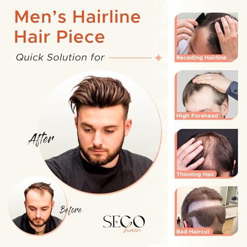 SEGO Men's Human Hair Toupee V-Shape Hairpiece 1.57x7 Inches for Natural Hairline