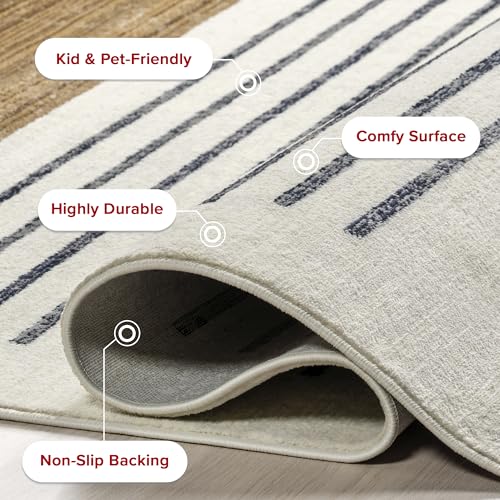 nuLOOM Keeva Beige 2' x 8' Power Loomed Runner Rug - Durable Striped Carpet