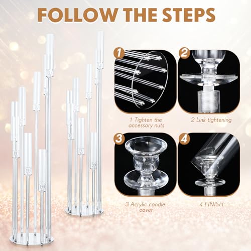Vesici 2 Pcs 8-Arm Clear Acrylic Candelabra Centerpieces for Elegant Tables - Variation 2