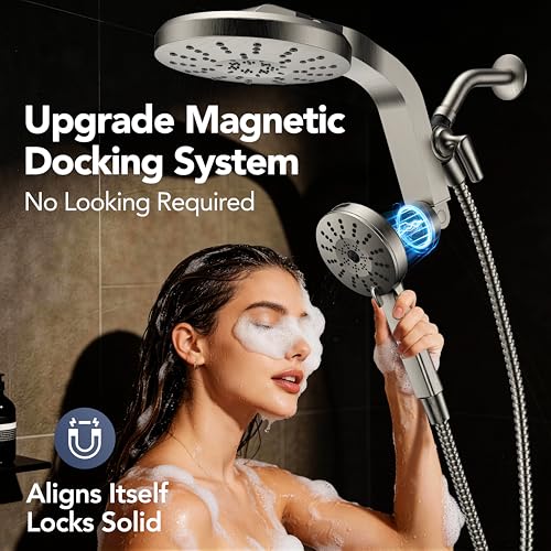 RAINVISTA Brushed Nickel Rain Shower Head with Handheld Combo, High Pressure Magnet