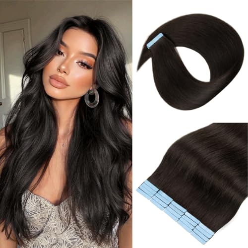 Tape in Hair Extensions Human Hair 18 Inch Natural Black Off Black 50g 20 pcs