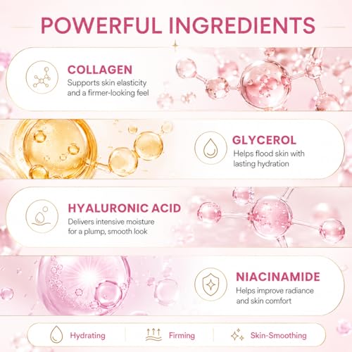 Bio Collagen Face Mask Pack of 4 - Firming & Hydrating Skin Care, Overnight Glow
