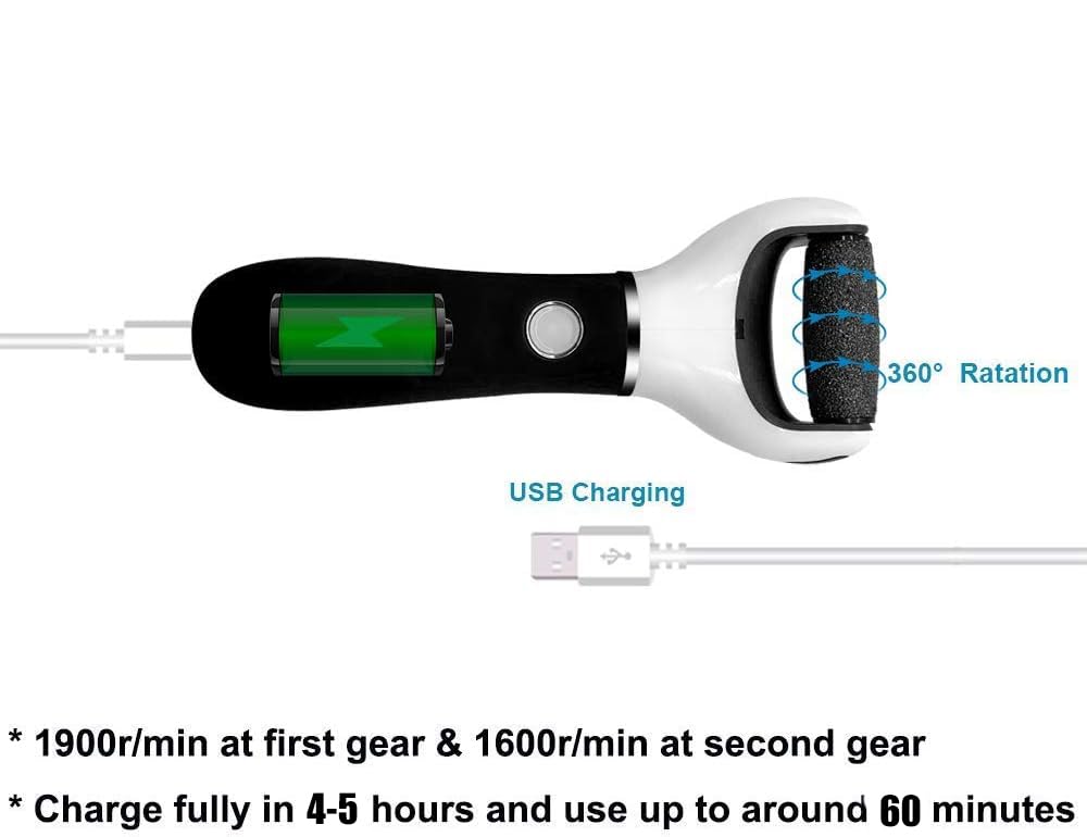 BOMPOW Electric Foot File Hard Skin Remover Pedicure Tools Electronic Callus kit for Cracked Heels and Dead Skin with 2 Roller Heads, Black