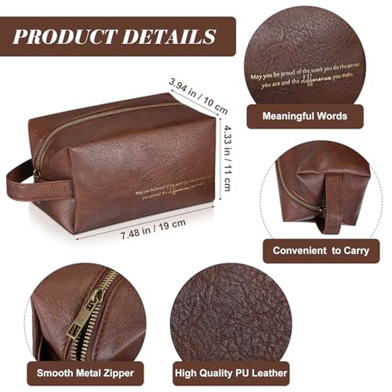 12 Pcs Groomsmen Gifts Bag for Men PU Leather Toiletry Travel May You Be Proud of the Work Sign Large Capacity Makeup Bag with Zipper Employee Appreciation Gift Shaving for Coworker Dad