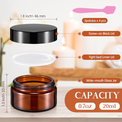 Honeydak 24 Pack 0.7oz Amber Glass Jars with Lids, Glass Cosmetic Jars, Reusable Empty Round Cosmetic Container for Creams and Ointments(Amber)