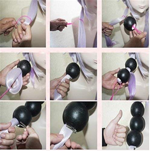 Anime Cosplay Wig Long Purple White Gradient Synthetic Hair with Horn, Tail & Balls