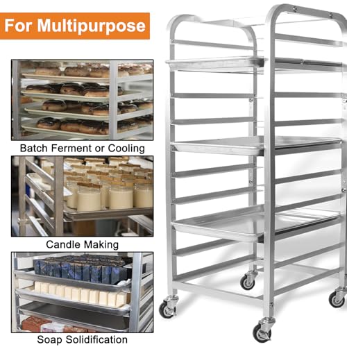 10-Tier Sheet Pan Rack with Wheels for Home Use - Adjustable Aluminum Bakeware Organizer