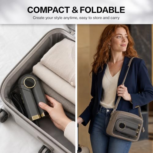 ARVGORV Grey Foldable Ionic Travel Hair Dryer – Fast Drying 1400W, Lightweight & Compact