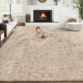 Camel 8x10 Fuzzy Shag Area Rug for Living Room and Bedroom - Washable Plush Carpet