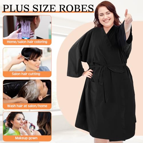 Salon Client Gown Robe Set - Black Nylon Adjustable Hairdressing Cape with Pockets, XL