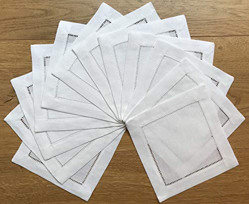 Minhcraft White Linen Cocktail Napkins 6x6 Inches Set of 50 Eco-Friendly Table Linens
