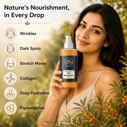 Wildflower Essentials 3.38oz Sea Buckthorn Oil - Natural Cold Pressed Face & Skin Moisturizer with Pump