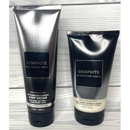 Bath and Body Works Men's Graphite Ultimate Hydration Body Cream and Body Scrub Set of 2