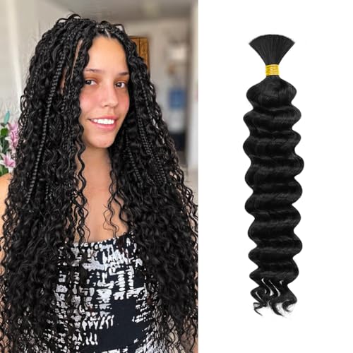 Deep Wave Human Hair Bundle for Braiding - 18 Inch 50g Natural Black #1B