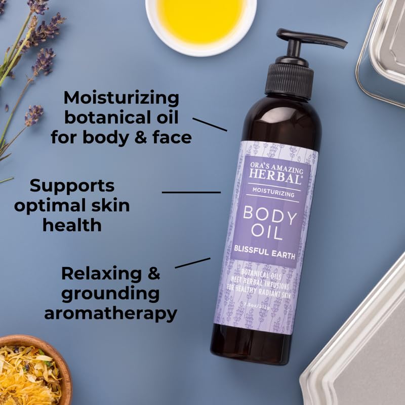Ora's Amazing Herbal Blissful Earth Lavender Body Oil 7.5 oz - Moisturizing, Relaxing Massage & Bath Oil for Women & Men