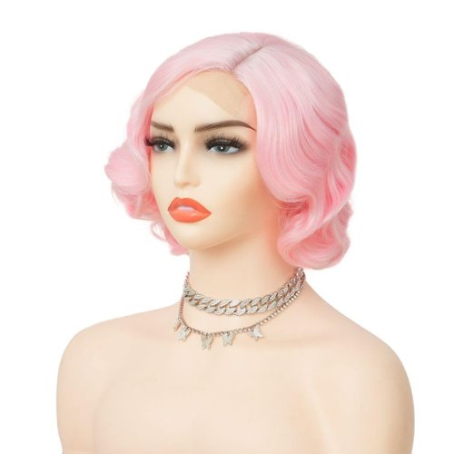Salaibs Pink Finger Wave Wigs for Women 1920s Wig Synthetic Heat Resistant Wigs Lace Front Cosplay Halloween Wig