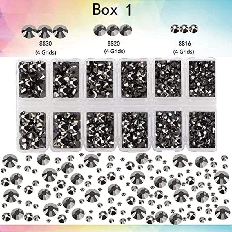 2-Box Massive Beads 8000pcs 6Sizes Nail Art Flatback Glasses Rhinestones Crystal for DIY Project with Tweezers and Picking Pen for Nail Art, Face Art, Manicure (Silver Flare, 6 Sizes)