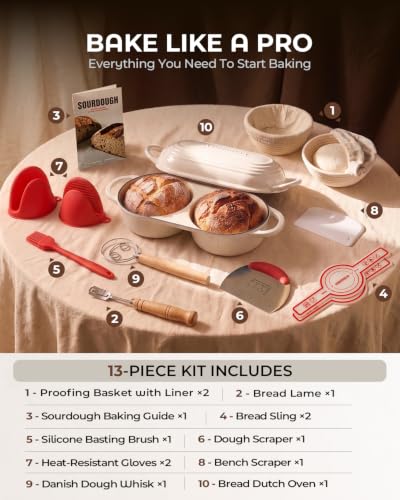 Armorbear White Double Loaf Sourdough Bread Baking Kit with Cast Iron Dutch Oven
