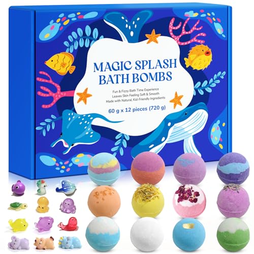 Kids Bath Bombs with Surprise Toys - Natural, Vibrant & Skin-Friendly (12 Pack)