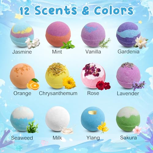 12 Pack Shea Butter Bath Bomb Gift Set - Relaxing Mineral-Rich Spa Fizzies