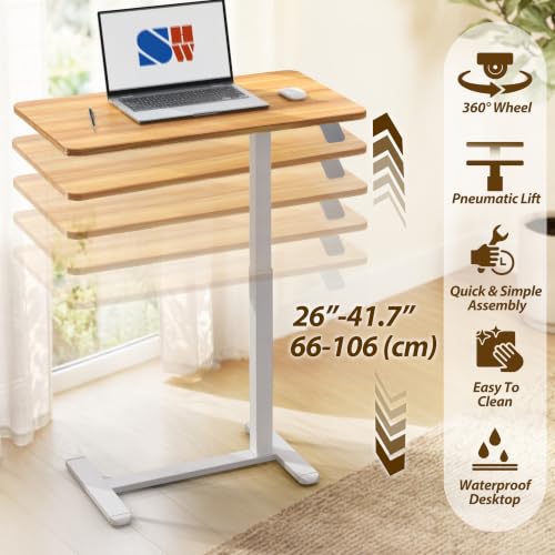 Height Adjustable Laptop Desk with Pneumatic Lift and Oak Finish