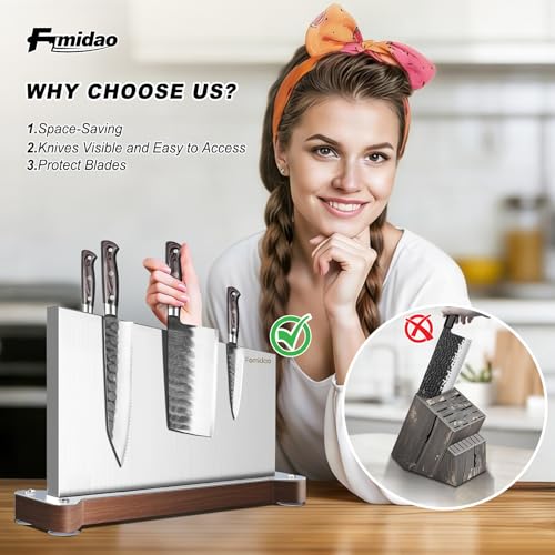 Fomidao 16x3.94x11 Inch Magnetic Knife Holder Stand - Large Stainless Steel Double-Sided Kitchen Rack with 3 Magnet Strips