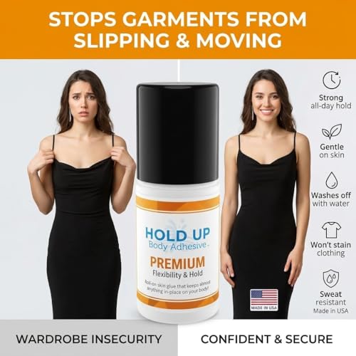 Hold Up Body Adhesive Roll-On Skin Glue 2 Pack - All-Day Strong Hold for Dancers & Athletes