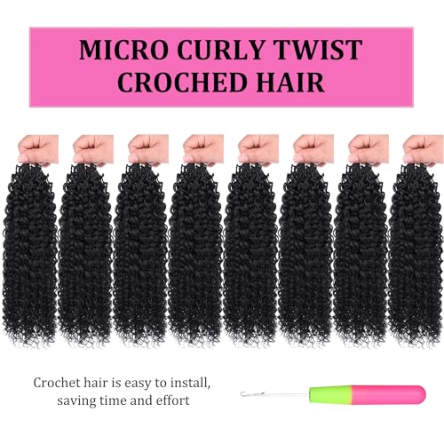 Leeven Pre Looped Micro Kinky Curly Crochet Hair 14 Inch - 8 Packs Black