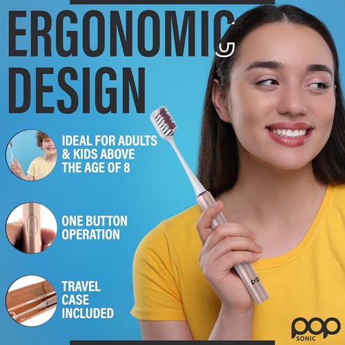 Pop Sonic Go Plus Rose Gold Electric Toothbrush for Adults - 2 Speed, Travel Case, 18000-24000 Strokes/Min